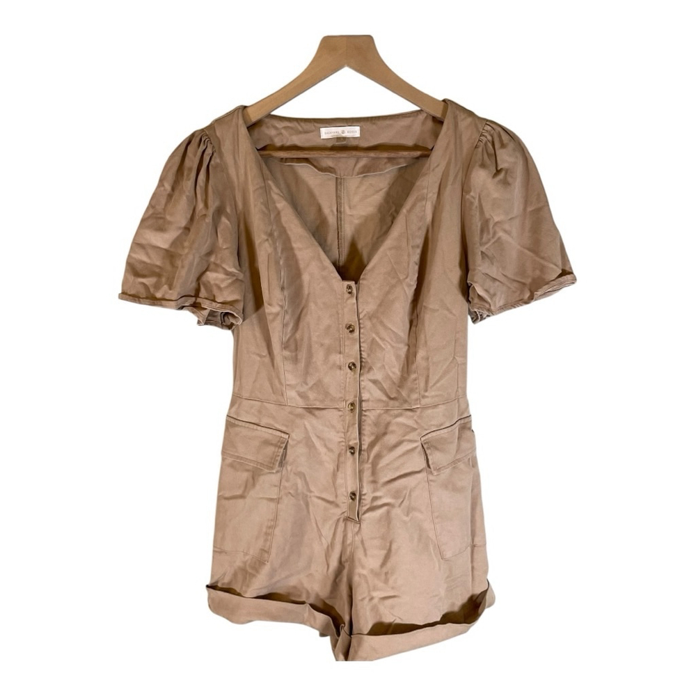 Backyard Roses Jumpsuit S Small Beige Tan One Piece V Neck Boho Bohemian‎ Casual